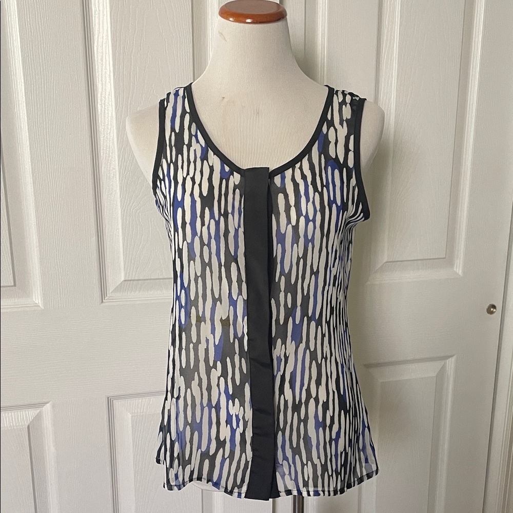 Banana Republic Black and Blue Patterned Sleeveless Blouse cami